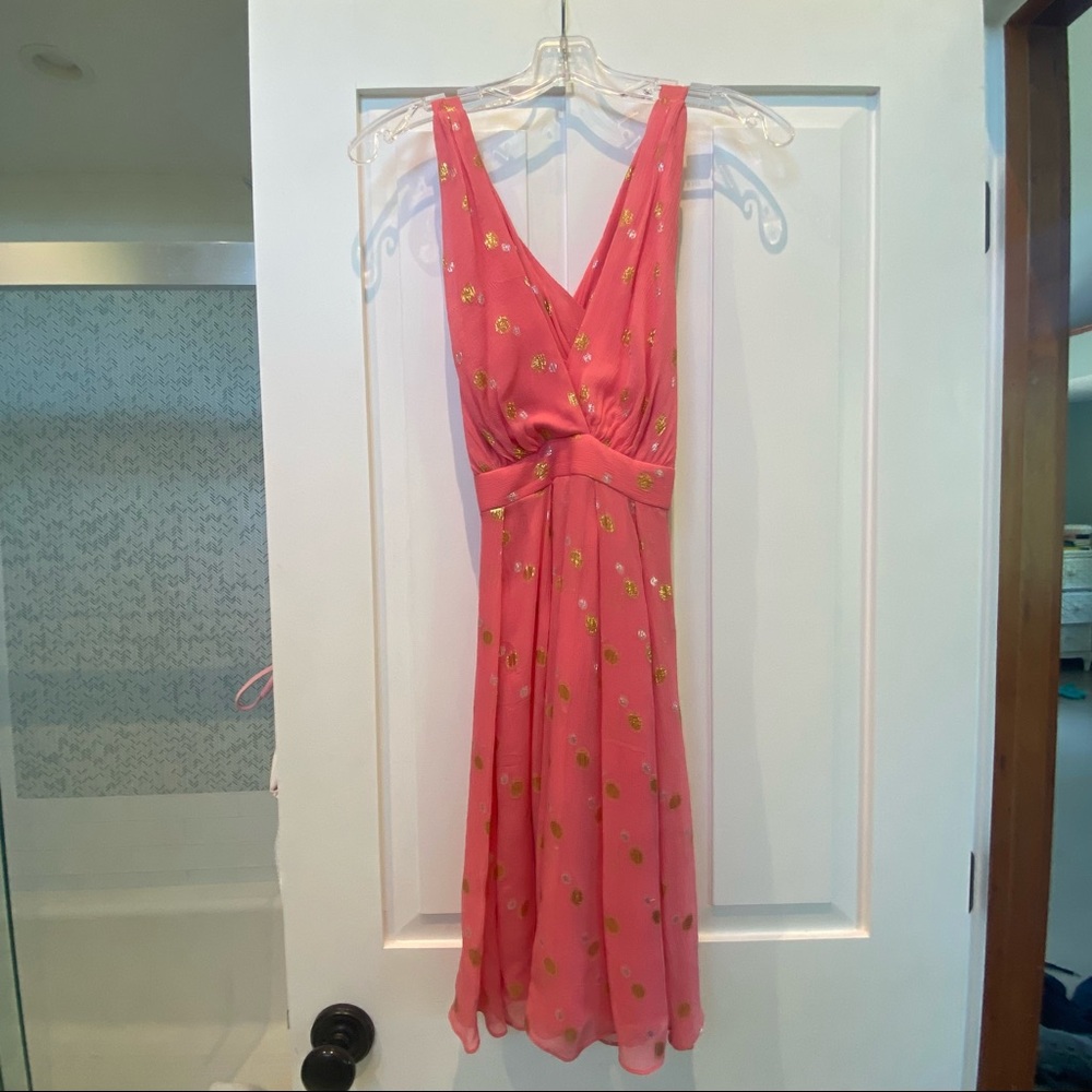 nicole miller pink dress with gold detail